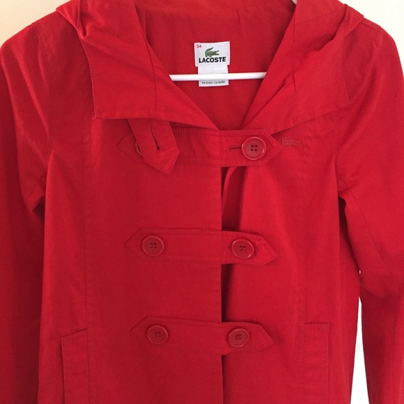 Lacoste | Hooded Red Raincoat Trench | Extra Small - Picture 2 of 4
